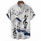 cheap Music and Guitars-Men&#039;s Notes Casual Shirt Button Up Shirt Short Sleeve Casual Causal Casual Summer Spring Turndown Button Up White