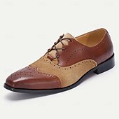 お買い得  クラシックドレスシューズ-男性用高級牛革とスエードのウィングチップオックスフォードシューズ、レースアップブローグデザイン、ビジネス、結婚式、特別な機会に最適なスタイリッシュなフォーマルシューズ
