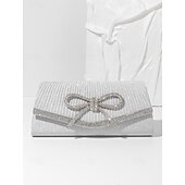 baratos Casamento ACC-bolsa clutch azul com glitter e detalhe de laço de strass, bolsa de noite elegante para mulheres, perfeita para casamentos, festas e eventos formais prata preto azul