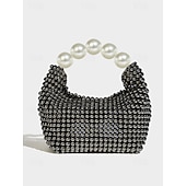 economico Clutch e borsette da sera-borsa da donna con perline finte e grande manico in perle, elegante pochette da sera per matrimoni, feste ed eventi formali nero argento beige