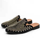 preiswerte Clogs &amp; Pantoletten für Herren-Schwarze Slipper für Herren mit Nieten – mit Strasssteinen verzierte Pantoletten mit auffälligem Design für Partys und Abendgarderobe
