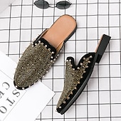 preiswerte Clogs &amp; Pantoletten für Herren-Schwarze Slipper für Herren mit Nieten – mit Strasssteinen verzierte Pantoletten mit auffälligem Design für Partys und Abendgarderobe