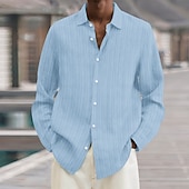 economico camicie casual da uomo-Per uomo Camicia Camicia estiva Maglietta informale Camicia da spiaggia Camicia con bottoni Cachi chiaro Nero Bianco Verde chiaro Blu marino scuro Manica lunga Tinta unica Colletto Da mare Giornaliero