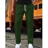 cheap Slim-Men&#039;s Trousers Casual Pants Pocket Drawstring Elastic Waist Plain Comfort Soft Full Length Outdoor Casual Daily Fashion Streetwear Black Green