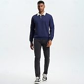 billiga Herrarnas Elite Huvtröjor &amp; Sweatshirts-Herr Polo sweatshirt Aprikos Svart Gul Rubinrött Marinblå Polokrage Slät Ledigt Dagligen Sport icke-tryck Häftig Ledigt Fleeced Vår &amp; Höst Kläder Pull Tröjor Långärmad
