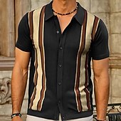 olcso Férfi nyomtatott póló-Férfi Button Up Polos Golfing Hétköznapi Sport Hajtóka Rövid ujjú Divat Alap Színes Kollázs Gombok Nyár Fekete Sötétkék Barna Button Up Polos