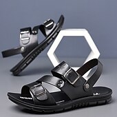 abordables Sandales de Vacances-sandales en similicuir pour hommes avec sangles à double boucle – chaussures d&#039;été décontractées confortables et antidérapantes pour l&#039;extérieur