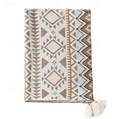 voordelige Dekens &amp; dekentjes-zachte gebreide deken met kwastjes, gezellig en stijlvol ruitjesontwerp, ideaal voor dutjes, spreien of vintage winterdecoratie, met elegante kwastjes voor een charmante touch, duurzaam en comfortabel