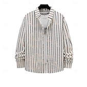 cheap Men&#039;s Dress Shirts-Men&#039;s Shirt Summer Shirt Striped Shirt Wrinkle Resistant Casual Shirt Button Up Shirt Stripe Wedding Vacation Light Blue Black White Red Long Sleeve Lapel Spring &amp;  Fall Clothing Apparel