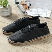 economico Sneakers da uomo-scarpe espadrillas da uomo in tela beige con lacci e suola in corda di juta – comode calzature estive casual