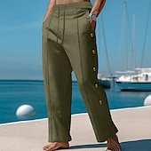 cheap Holiday-Men&#039;s Trousers Summer Pants Beach Pants Pocket Drawstring Elastic Waist Plain Comfort Breathable Vacation Daily Holiday Hawaiian Boho Black White