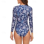 economico Rash Guards Interi-Per donna Top sottomuta Costume Intero Floreale Patchwork Stampato Cerniera Frontale Asciugatura Rapida Leggero Traspirante Manica Lunga Body costume da bagno Surf Spiaggia Sport Acquatici Estate
