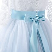 voordelige Bloemenjurken-Bloemenmeisjesjurk kinderen Voor meisjes Prinses jurk Prestatie Bruiloft Feest Elegant Mooi Kant Netstof Effen Kleur Halve mouw V-hals blauw 4 jaar +