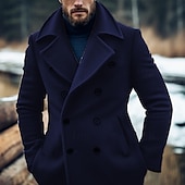 billiga Trenchcoat för män-Herr Vinterkappa Peacoat Trenchcoat Utomhus Dagliga kläder Höst vinter Polyester Håller värmen Vindtät jacka Ytterkläder Kläder Mode Streetwear Slät Kavajslag Dubbelknäppt