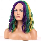 cheap Carnival Wigs-Mardi Gras Wigs Halloween Wigs Women Girls Carnival Costume Cosplay Purple Green Yellow Side Wig Shoulder Width Length Carnival Cosplay Party Wig