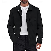 abordables Manteaux &amp; vestes-Homme Chemise Veste Veste de transition Quotidien Résistant à l'usure Avec Poches Jacquard Toutes saisons Uni Occasionnel Revers Régulier Noir Blanche Kaki Gris Claire Gris foncé Veste