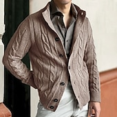 preiswerte Herren Strickjacke-Herren Strickjacke Kurzer Pullover Gedrehtes Stricken Standard Knopf Feste Farbe Ständer Modisch Klassisch Urlaub Freizeitskleidung Bekleidung Herbst Winter Schwarz Kaki M L XL