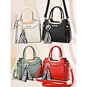 cheap Handbag &amp; Totes-Women&#039;s Green Quilted Handbag with Gold Handle, Leopard Print Scarf Accent, and Crossbody Strap for Casual and Office Use