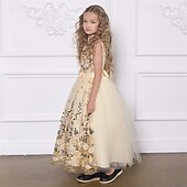 levne Párty šaty-Děti Dívčí Šaty na párty Květinový Bez rukávů Výkon Narozeniny Síťka Kravatový uzel Krásná Sladký Polyester Maxi Šaty na párty Swingové šaty Áčkové šaty Léto 4 roky + Šampaňská Vodní modrá Trávov