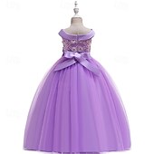 billige Blomsterkjoler-Blomsterpikekjole Barn Jente Prinsesse kjole Ytelse Bryllup Fest Elegant Vakker Netting Helfarge Ermeløs Løse skuldre Hvit Champagne 4 år +