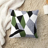 baratos estilo geométrico-Capa de almofada decorativa com padrão argyle 1 peça, capa de almofada quadrada macia, fronha para quarto, sala de estar, sofá, cadeira, preto, cinza, branco, vermelho, verde