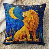 abordables style animalier-Housse de coussin double face motif lion 1 pièce | Housse de coussin carrée décorative douce, taie d&#039;oreiller pour chambre à coucher, salon, qualité supérieure, coussin d&#039;intérieur pour canapé, lit,