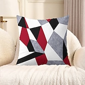 baratos estilo geométrico-Capa de almofada decorativa com padrão argyle 1 peça, capa de almofada quadrada macia, fronha para quarto, sala de estar, sofá, cadeira, preto, cinza, branco, vermelho, verde