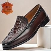 billiga Premium läder Loafers-Herr Tofflor och Slip-Ons Läder Italienskt fullkornigt kohud Bekväm Halksäker Loafers Kaffe