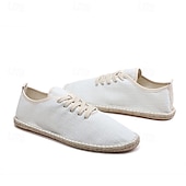 economico Sneakers da uomo-scarpe espadrillas da uomo in tela beige con lacci e suola in corda di juta – comode calzature estive casual
