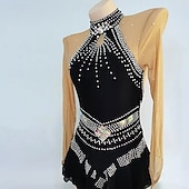 abordables Vestidos de Patinaje Artístico-Vestido de patinaje artístico Mujer Chica Patinaje Sobre Hielo Vestidos Negro Retazos Dedo Pulgar Malla Alta elasticidad Entrenamiento Competición Ropa de Patinaje Clásico Cristal / Strass Manga Larga