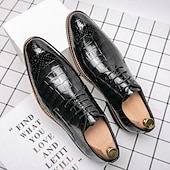 economico Formale-scarpe oxford da uomo in similpelle con motivo coccodrillo nero - calzature formali classiche con lacci per lavoro e occasioni speciali