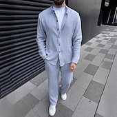 billiga Basic skjortor för män-Herr 2 delar Skjorta set Matchande set Casual skjorta Knapp upp skjorta Svart Vit Blå Grön Khaki grön Långärmad Slät Bandkrage Semester Dagligen Kläder Mode Ledigt