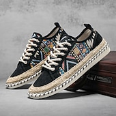 abordables Baskets Décontractées-baskets décontractées en toile pour hommes avec imprimé tribal et semelle en corde de jute – chaussures confortables au quotidien
