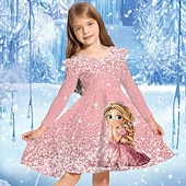 halpa 3D sarjakuva lipasto-Tyttöjen 3D Kuvitettu Piirretty Mekko Ruffle mekko Pitkähihainen Kesä Kevät Loma Päivittäin Pyhäpäivä Prinsessa Kaunis Makea Lapset 4-12 vuotta Rento mekko A linjainen mekko Polvipituinen Normaali