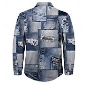abordables Forme Géométrique-Homme Géométrique Mosaïque Chemise décontractée Chemise boutonnée manche longue Abstrait Mode Décontractée Casual Automne Hiver Col rabattu 2 poches Bleu de minuit