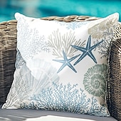 baratos Jogue travesseiros, inserções e capas-Fronha náutica costeira floral dupla face 2 peças capa de almofada quadrada decorativa macia fronha para quarto sofá sala sofá cadeira