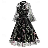 levne Šaty-Elegantní Retro 50. léta Šaty Maškarní Výšivka Květiny Dámské Karneval Nový rok Plesová maškaráda Běžné / Denní loučení se svobodou nevěsty Dospělé Šaty