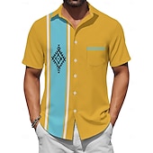 economico Camicia da Bowling da Uomo-Per uomo Blocco di colori Etnico Camicia da Bowling Camicia con Bottoni Maniche Corte Artistico Casual Confortevole All&#039;aperto Vacanza Streetwear Primavera &amp; Estate Colletto a Camicia Stampa Giallo