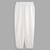 baratos Lar-Homens Calças de linho Calças Calça verão Cintura elástica Perna reta Ascensão alta Côr Sólida Conforto Respirável Comprimento total Casa Simples Casual Preto Branco Sem Elasticidade