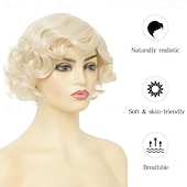 お買い得  歴史的なかつら-ショートブロンドフィンガーウェーブウィッグ 女性用 1920年代 カーリー 合成フラッパーウィッグ 耐熱性 サイドパート ヴィンテージ コスプレコスチュームヘアウィッグ ハロウィンウィッグ