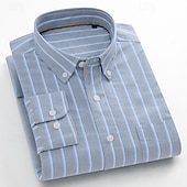 cheap Men&#039;s Elite Shirts-Men&#039;s 100% Cotton Oxford Shirt grey blue Light Green Pink Purple Long Sleeve Striped Button Down Collar School Wedding Buttons Clothing Apparel Neutral Fashion Daily