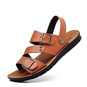 abordables Sandales de Vacances-sandales en similicuir pour hommes avec sangles à double boucle – chaussures d&#039;été décontractées confortables et antidérapantes pour l&#039;extérieur