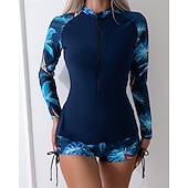 halpa Ihottumavartiot-Naisten Rashguard-uimapuku Kevyt Pitkähihainen Uima-asut Uimapuku 2-osainen Etuvetoketju Uinti Lainelautailu Hiekkaranta Vesiurheilu Kukat Tilkkutäkki Painettu Kesä Kevät Syksy