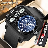 Недорогие Цифровые часы-SANDA Мужчины электронные часы На открытом воздухе Мода Повседневные часы Наручные часы Светящийся будильник С тремя часовыми поясами Календарь ТПУ Часы