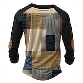 cheap Geometrical-Men's Graphic Patchwork T Shirt Henley Shirt Tee Long Sleeve Designer Basic Classic Daily Outdoor Sports Spring &amp;  Fall Multicolor Black Henley Henley T-Shirt