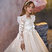 preiswerte Kleider für die Blumenmädchen-kinderkleidung Mädchen Kleid für die Erstkommunion Party Kleid Feste Farbe Ärmellos Langarm Leistung Hochzeit Party Gitter Prinzessin Süß Gitter Mitte der Wade Etuikleid Tüll-Kleid Sommer Frühling