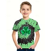 billiga Pojkens 3D Vision &amp; Geometri-St Patrick Pojkar 3D Grafisk Knytbatik T-shirt Kortärmad Sommar Vår Mode Grundläggande Barn 4-12 år Rund hals Utomhus Ledigt Dagligen Normal