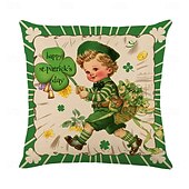 abordables Housse de coussin de vacances-Housse de coussin décorative pour la Saint-Patrick, 1 pièce, taie d&#039;oreiller carrée douce en forme de trèfle pour chambre à coucher, salon, canapé, chaise