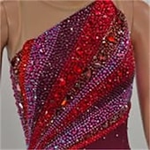 halpa Taitoluistelupuvut-Taitoluistelupuku Naisten Tyttöjen Luistimet Hameet Punainen Epäsymmetrinen helma Silmukka Erittäin elastinen Kouluts Kilpailu Luisteluasu Klassinen Kristalli / Strassi Hihaton Luistelu Taitoluistelu