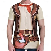 abordables Camisetas 3D-Hombre Cowboy Esmoquin Camiseta Manga Corta Camiseta Impresión 3D Cuello Barco Camisa Exagerado Design Fiesta Festivos Discoteca Marrón Verano Primavera Ropa S M L XL XXL XXXL